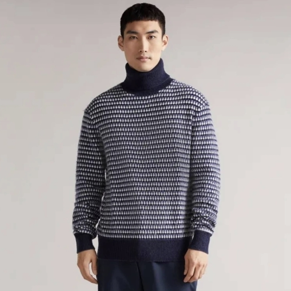 Ted Baker riber turtleneck knit sweater navy blue Large 4